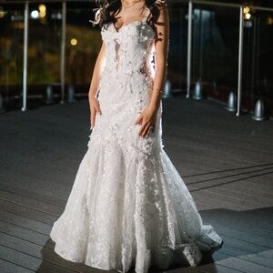 Floral Applique Beaded Laced Wedding Dress